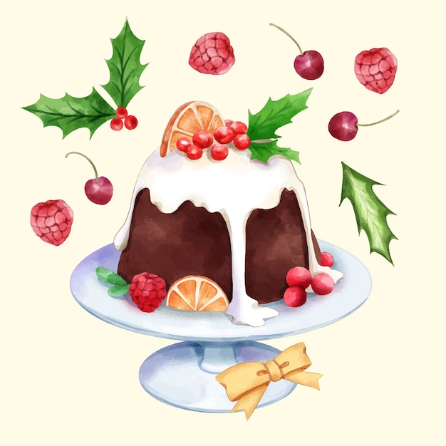 Free Vector watercolor christmas pudding illustration