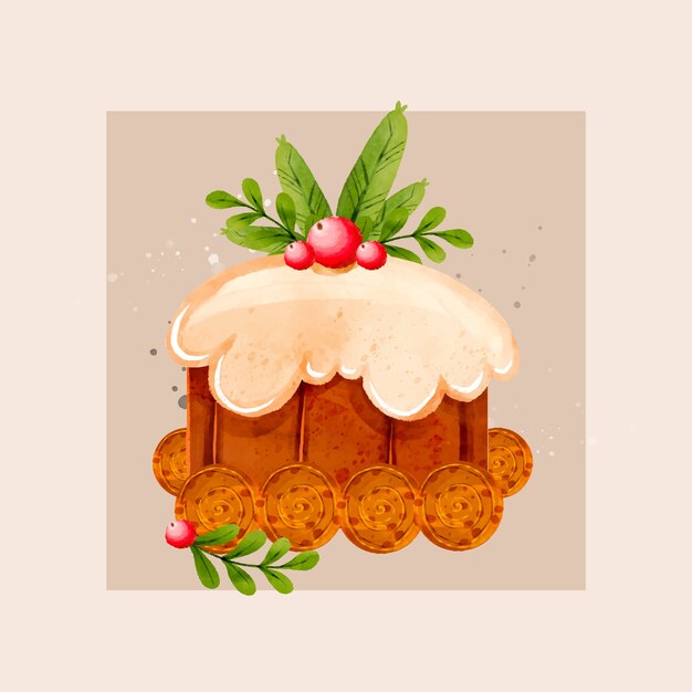 Watercolor christmas pudding illustration