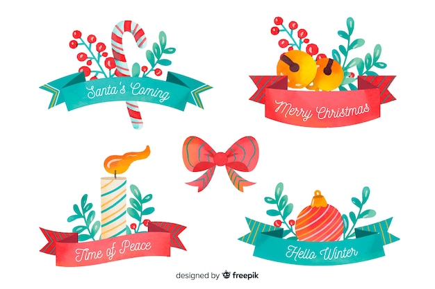 Free Vector watercolor christmas ribbon collection