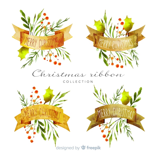 Free Vector watercolor christmas ribbon collection