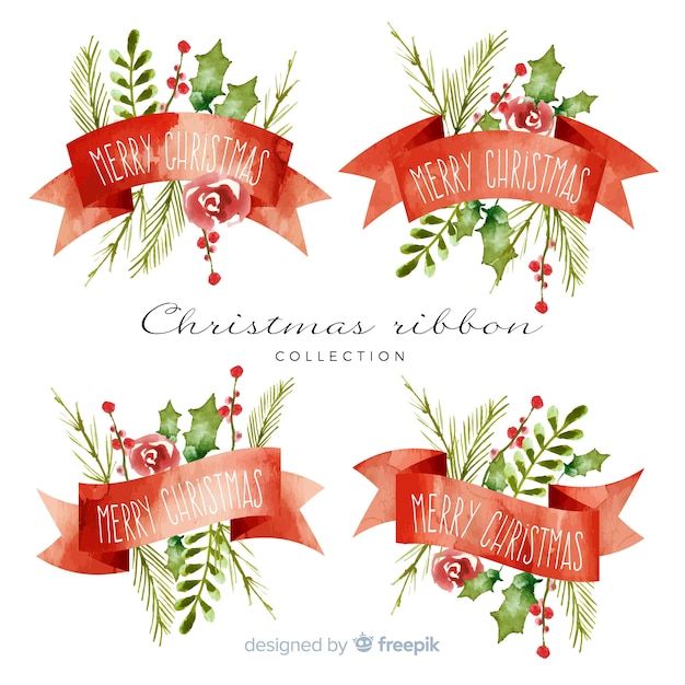 Watercolor christmas ribbon collection