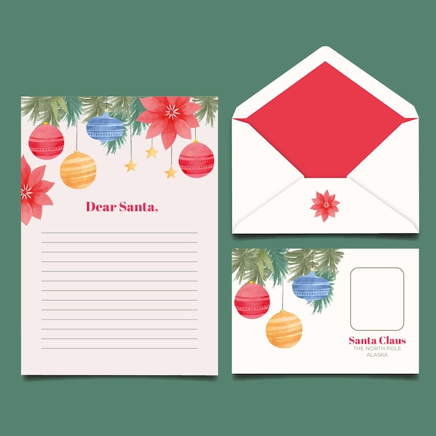 Watercolor christmas stationery template