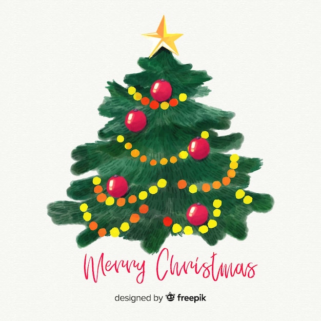 Watercolor christmas tree background