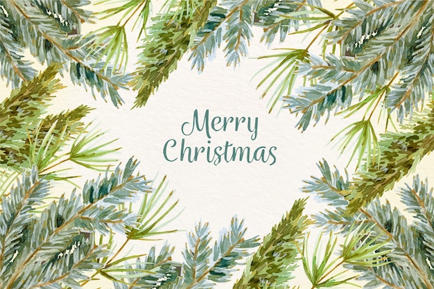 Watercolor christmas tree branches background