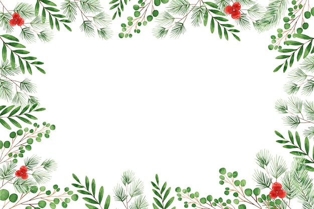 Watercolor christmas tree branches background