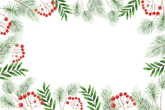 Watercolor christmas tree branches background