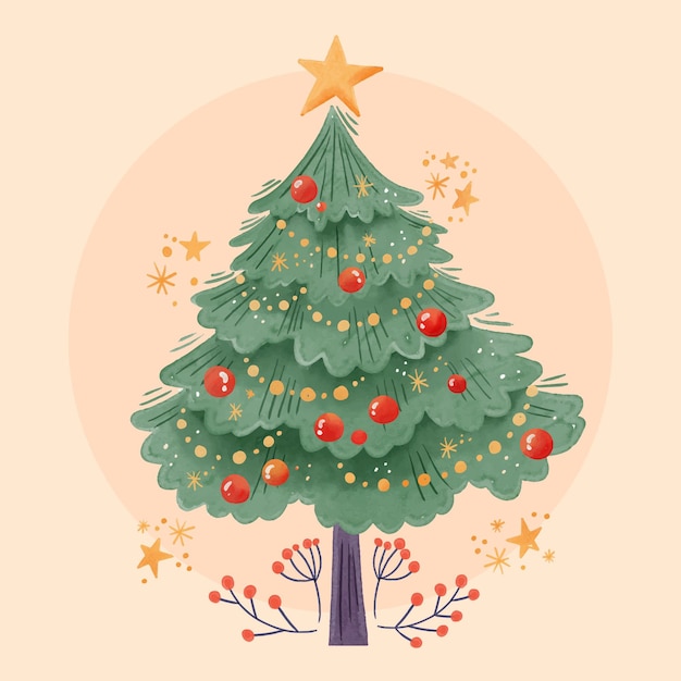 Watercolor christmas tree concept