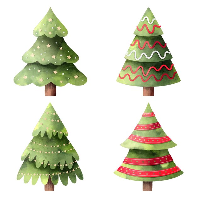 Watercolor christmas trees collection