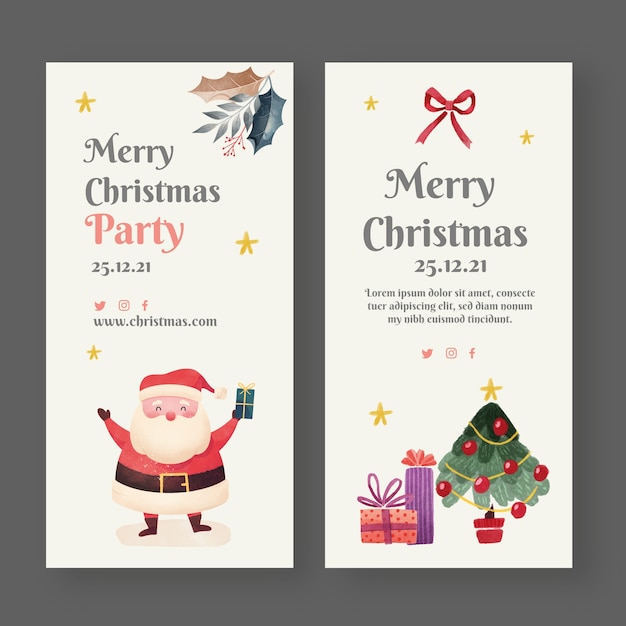 Watercolor christmas vertical banners set