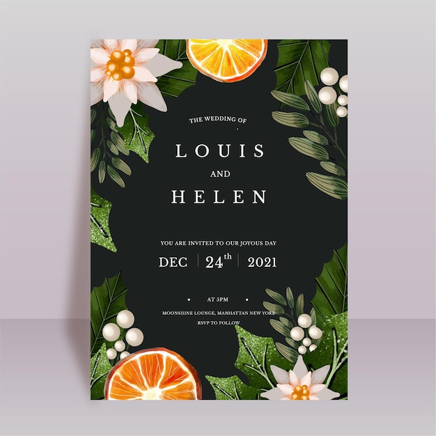 Watercolor christmas wedding invitation template