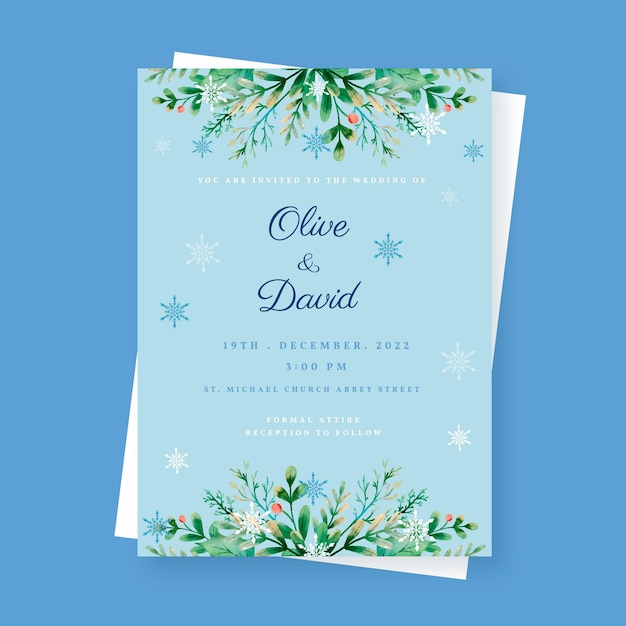 Watercolor christmas wedding invitation template