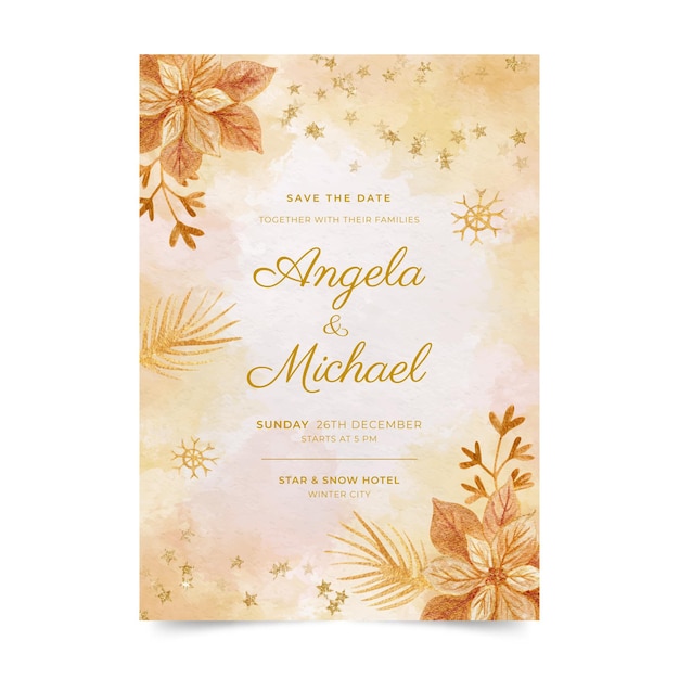 Watercolor christmas wedding invitation template