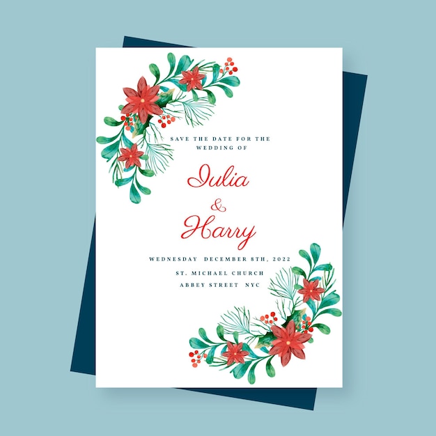 Watercolor christmas wedding invitation template