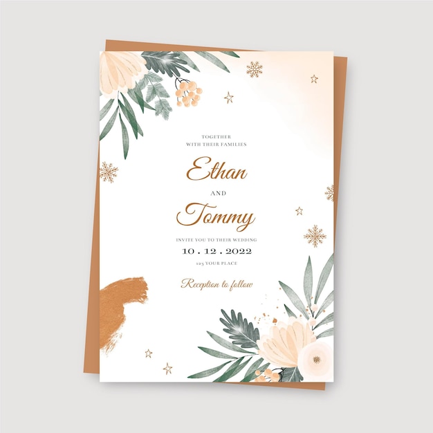 Watercolor christmas wedding invitation template