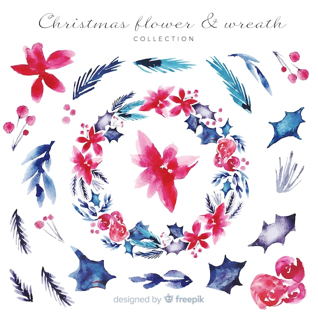 Free Vector watercolor christmas wreath collection