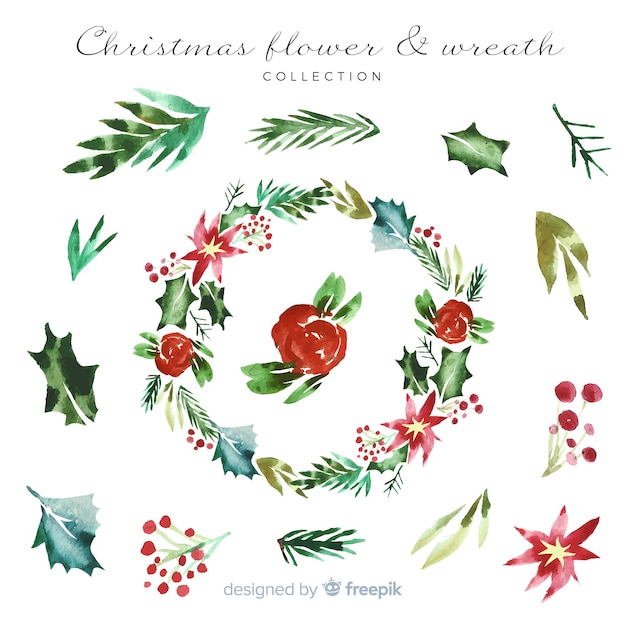 Free Vector watercolor christmas wreath collection