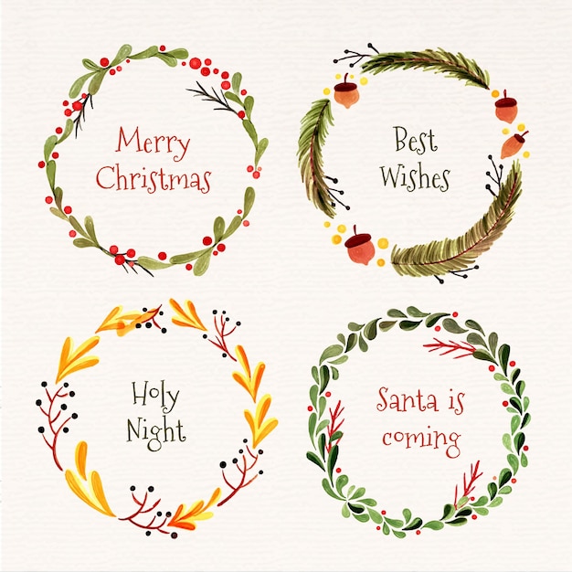 Free Vector watercolor christmas wreath collection