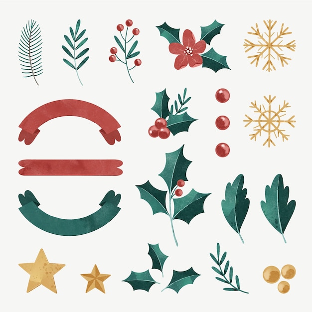 Free vector watercolor christmas wreath collection