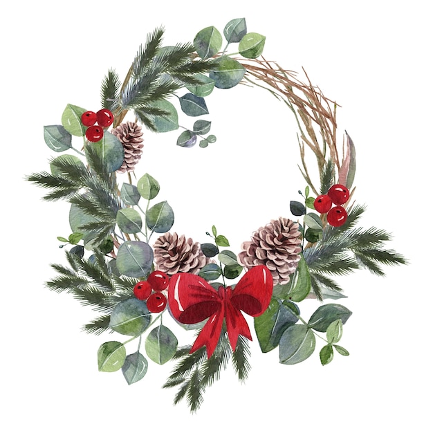 Watercolor christmas wreath concept