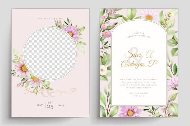 Free Vector watercolor chrysanthemum wedding invitation card set