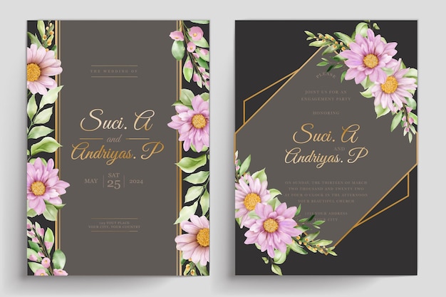 Free Vector watercolor chrysanthemum wedding invitation card set