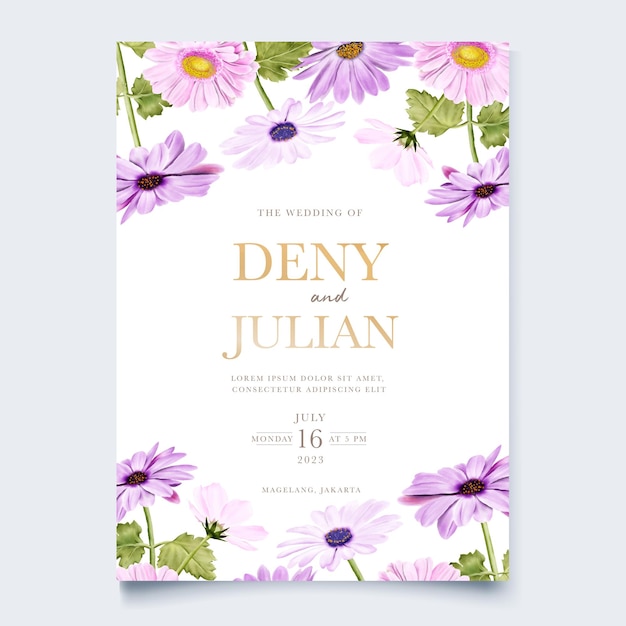 watercolor chrysanthemum wedding invitation card