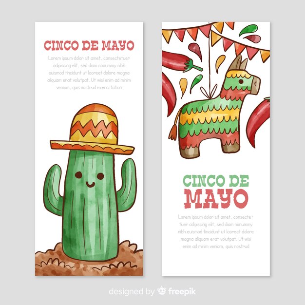 Watercolor cinco de mayo banners