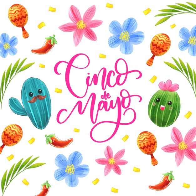 Watercolor cinco de mayo concept