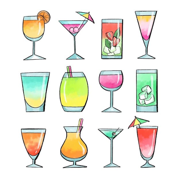 Free Vector watercolor cocktail collection concept