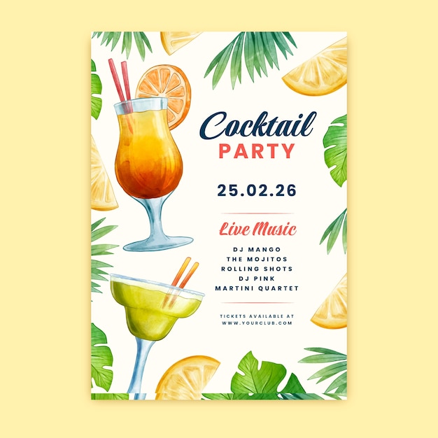 Watercolor cocktail flyer template