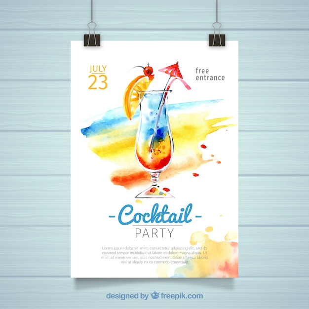 Free Vector watercolor cocktail party poster