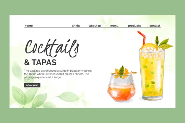 Watercolor cocktails landing page template