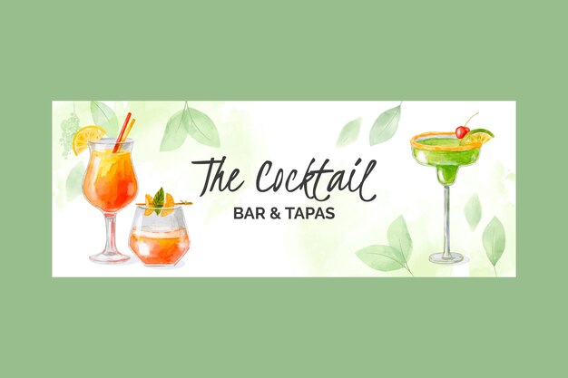 Watercolor cocktails social media cover template