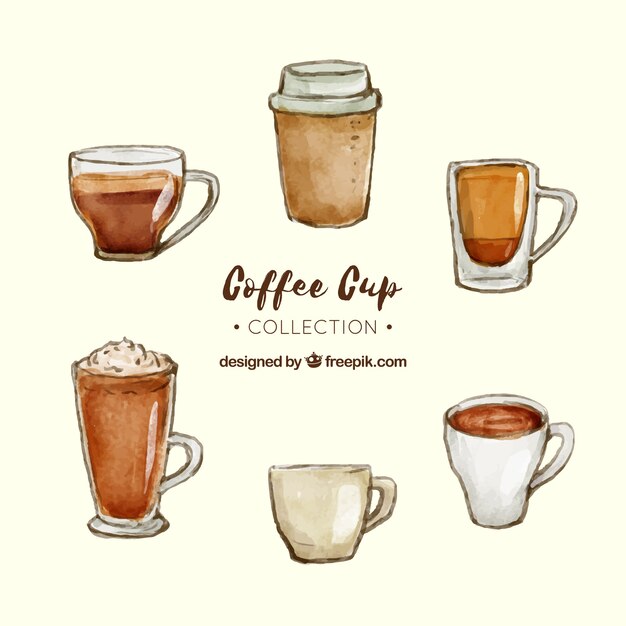 Watercolor coffee cup collection