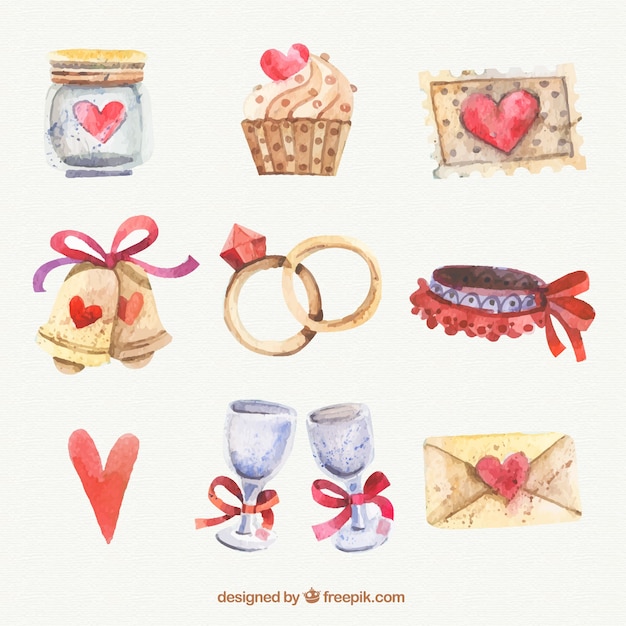 Watercolor collection of wedding elements