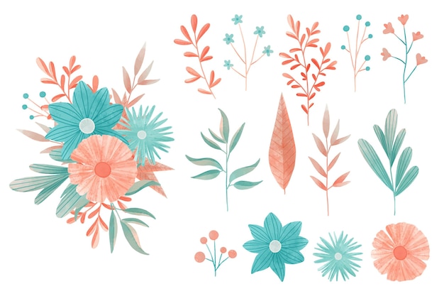 Free Vector watercolor colorful floral elements set