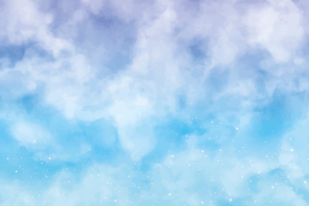 Watercolor cotton clouds blue background