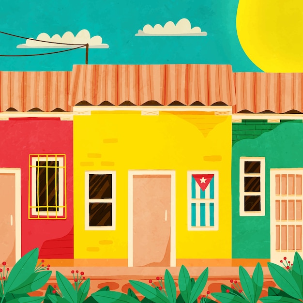 Free Vector watercolor cuba  illustration design