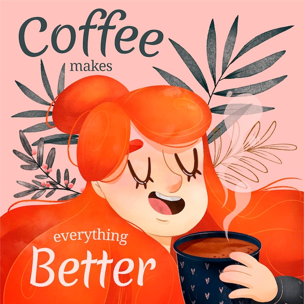 Free Vector watercolor cute coffee time illustration