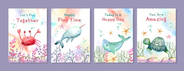 Free Vector watercolor cute kids cards template