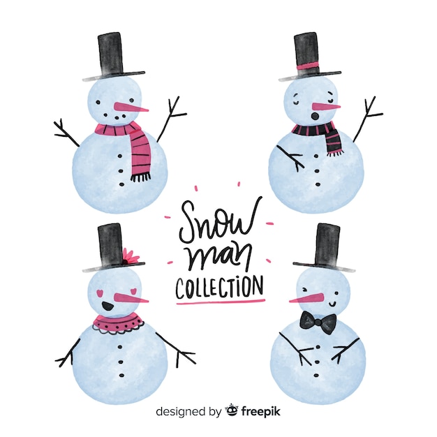 Free vector watercolor cute snowmen christmas collection