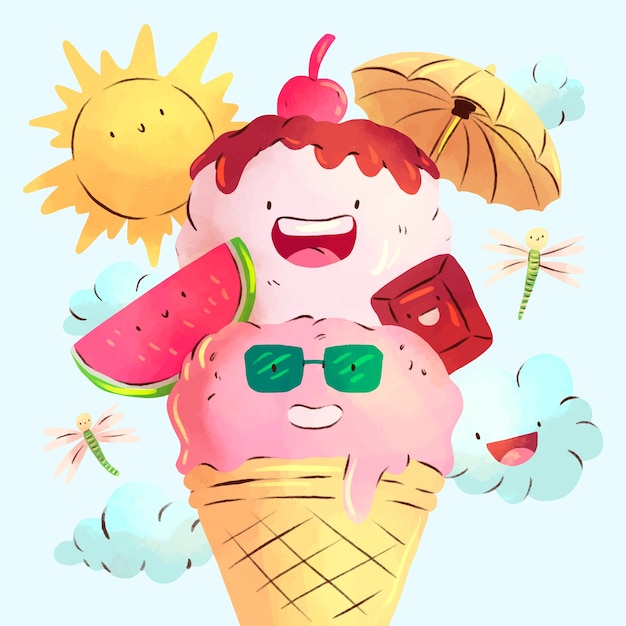 Free vector watercolor cute summer illustration