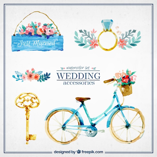 Free Vector watercolor cute wedding accesories