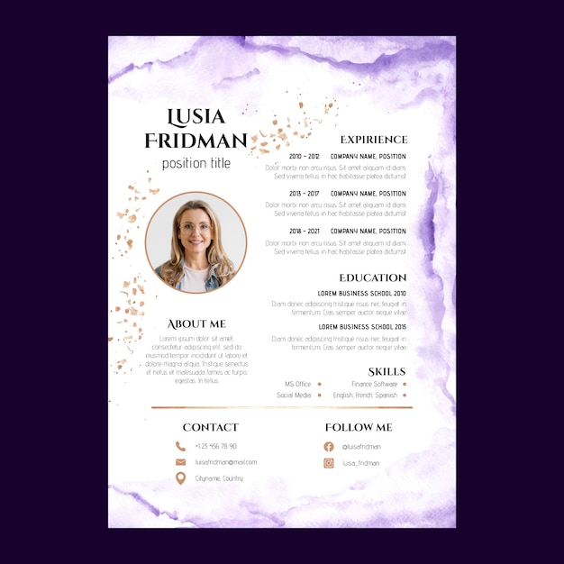 Watercolor cv template design