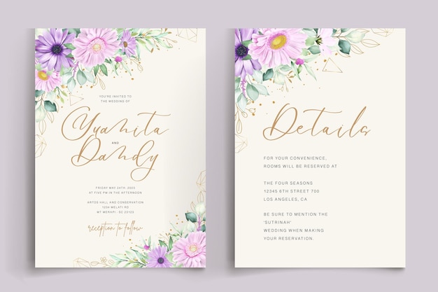 watercolor daisy flower wedding invitation card set