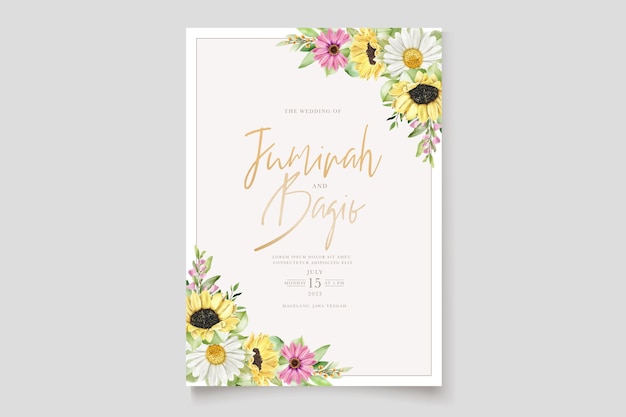 watercolor daisy and sun flower invitation card set