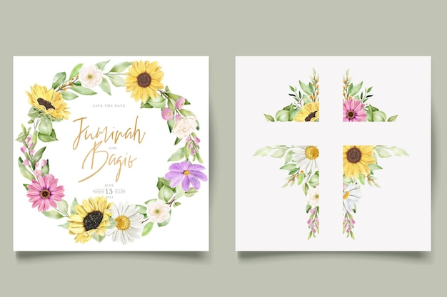 watercolor daisy and sun flower invitation card set