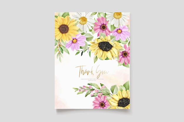 watercolor daisy and sun flower invitation card set