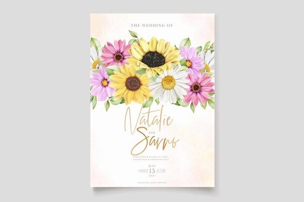 watercolor daisy and sun flower invitation card set