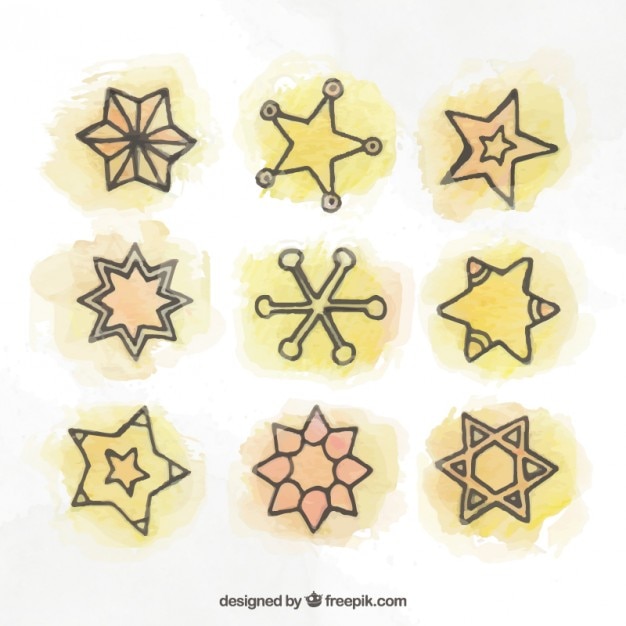 Free vector watercolor decorative star collention